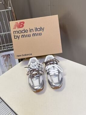 Miu Miu x New Balance Silver Metallic Low Top Sneakers